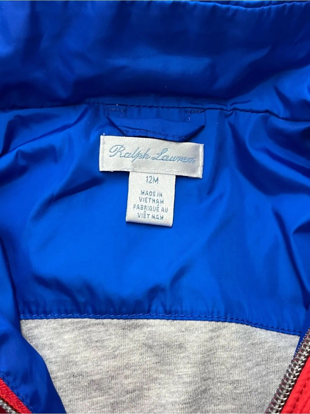 Polo by Ralph Lauren Blue & Red Kids Hooded Windbreaker Jacket Size 12 Months